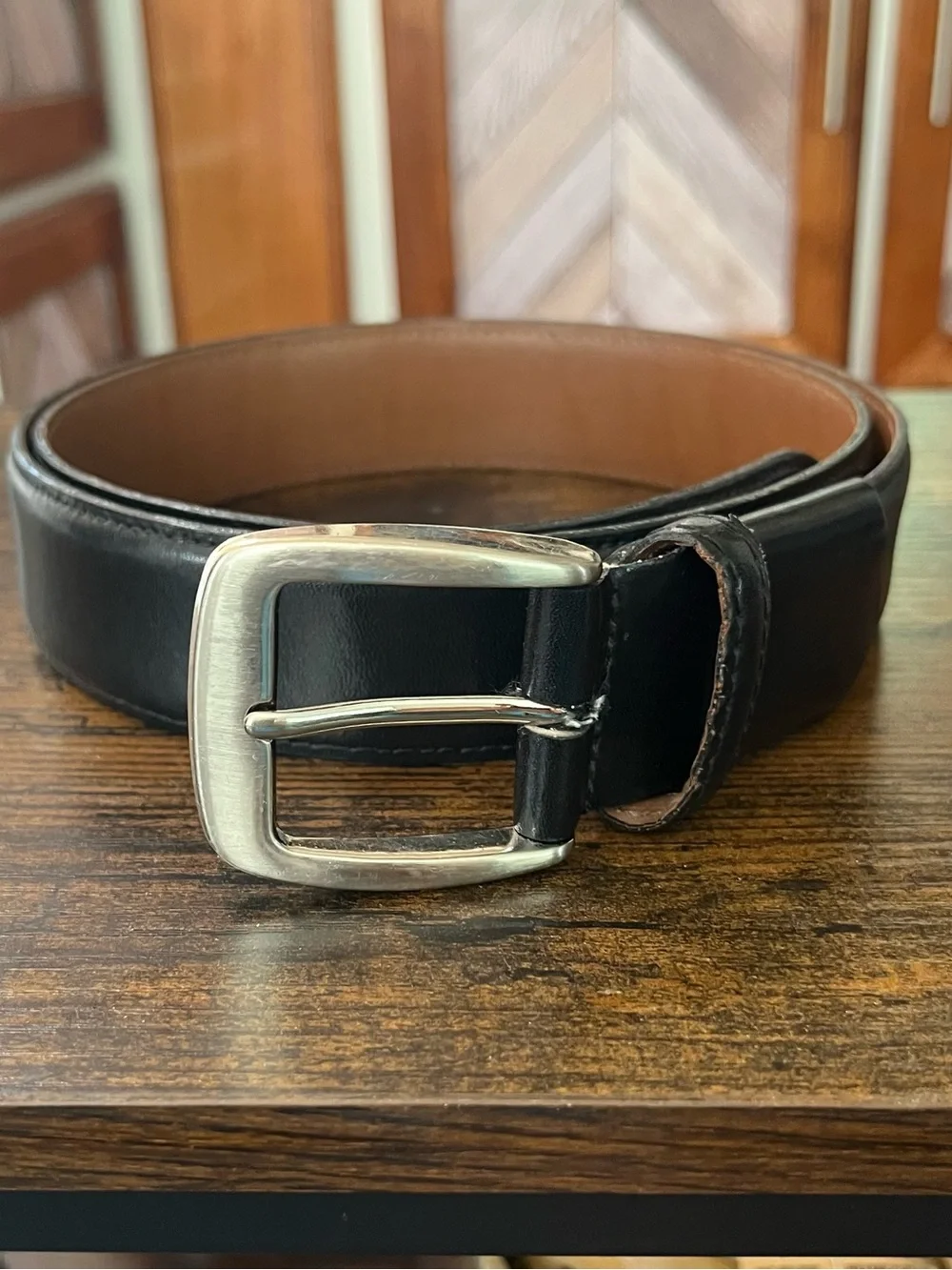 H. HALPERN ESQ. Men's 'Basic Black' Leather Belt Silver Buckle Size 36